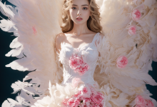 《梦幻天使羽毛婚纱礼服写真：翅膀与裙摆的光影艺术摄影素材》-久图Ai